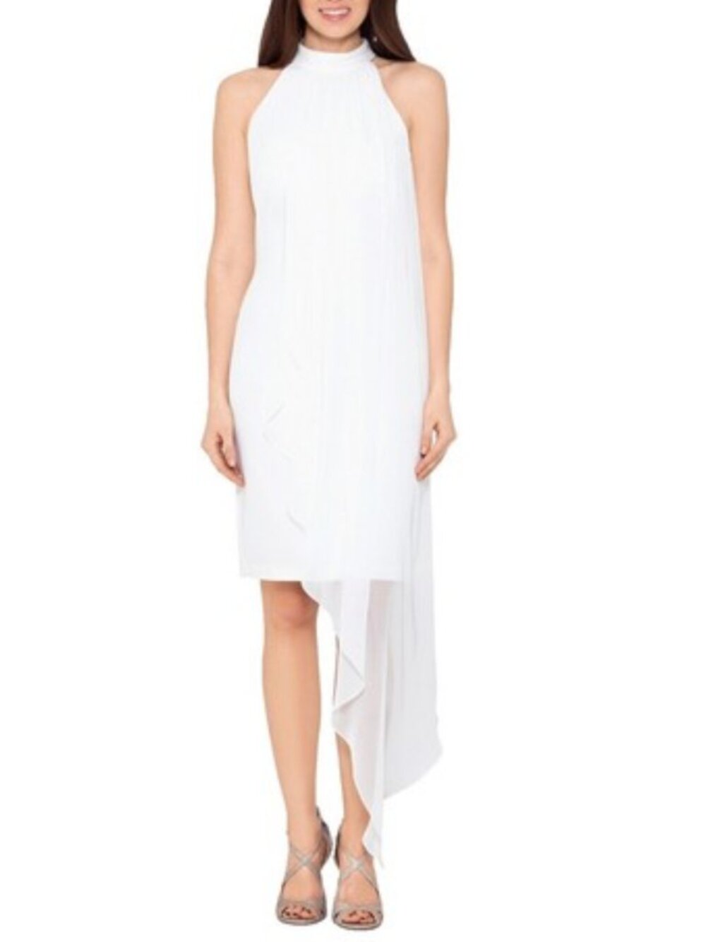 BETSY & ADAM WHITE CHIFFON DRESS HALTER NECK Size 4 NWT